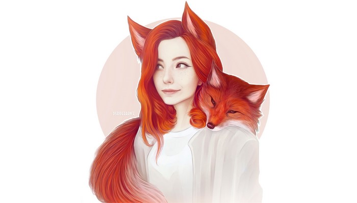 Artwork of a girl with fox ears and a fox
