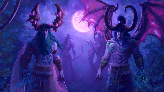 Illidan Stormrage and Malfurion from Warcraft with other figures