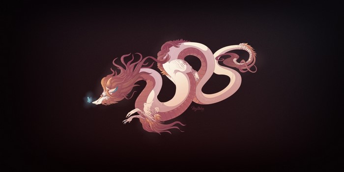 Dragon interacting with a butterfly