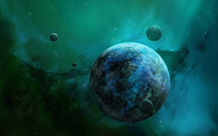 Digital art of planets in a nebula by JoeyJazz