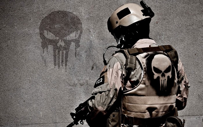 Soldier with The Punisher logo