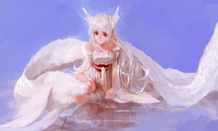 Anime girl with white hair and wings