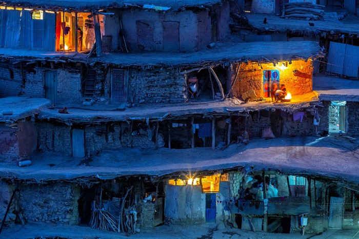 People in a village in Iran at night with lights