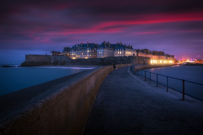 Saint-Malo ramparts at dusk with dramatic sky