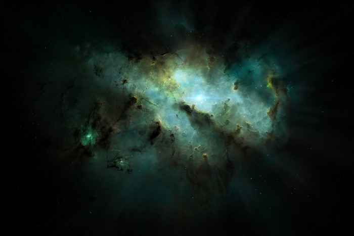 Digital art of a colorful nebula in space