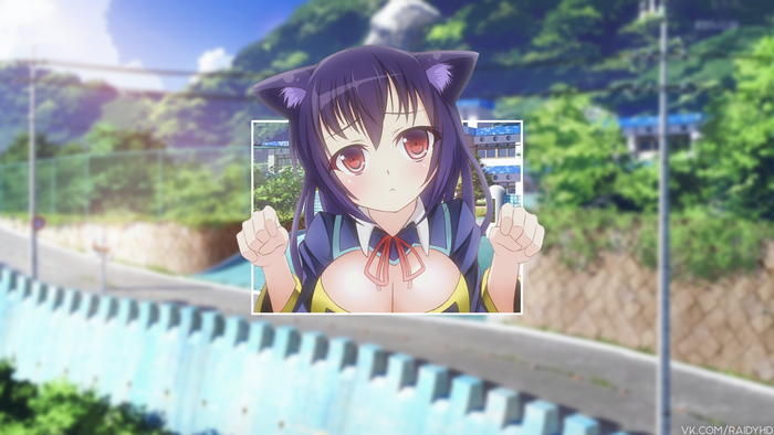 Anime girl with cat ears on a road