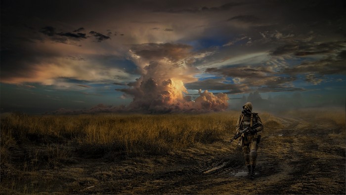 S.T.A.L.K.E.R. fan art of a soldier with a mushroom cloud