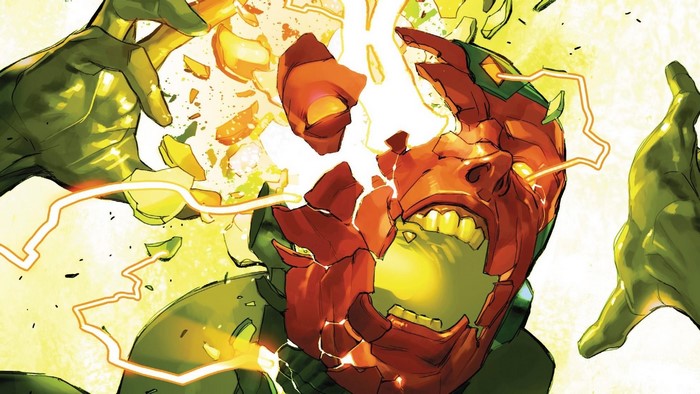 Vision from Marvel Comics being torn apart