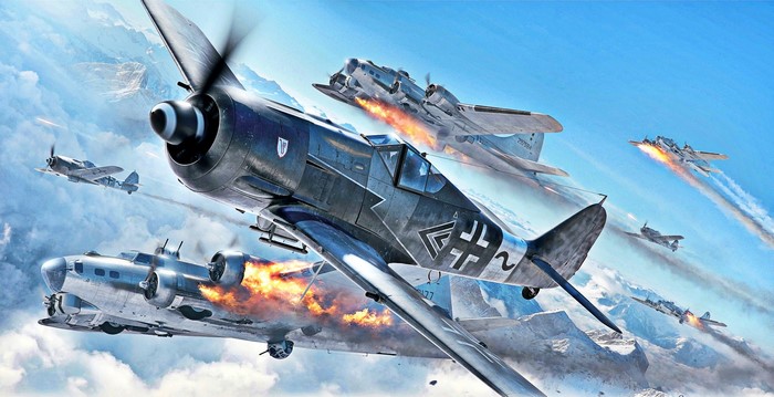 Focke-Wulf Fw 190s attacking Boeing B-17 Flying Fortresses