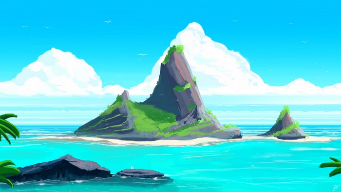 Digital painting of tropical islands in the sea