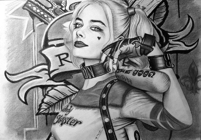 Harley Quinn fan art drawing by Margot Robbie