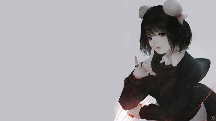 Anime girl with black hair and mouse ears