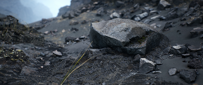 4K rocky landscape with mist and mountains