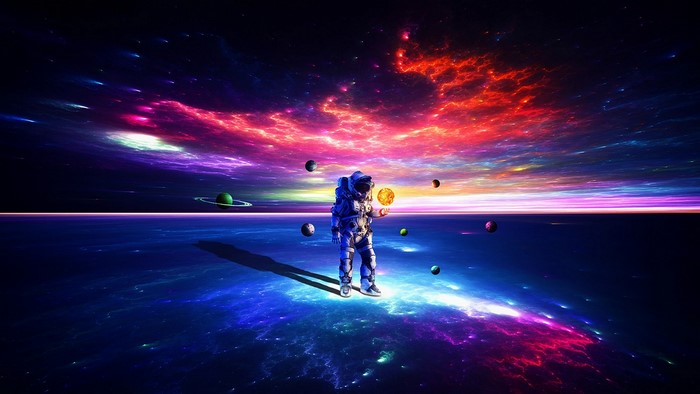 Astronaut in Colorful Cosmic Universe