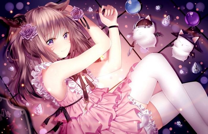 Anime girl with cat ears and pink dress