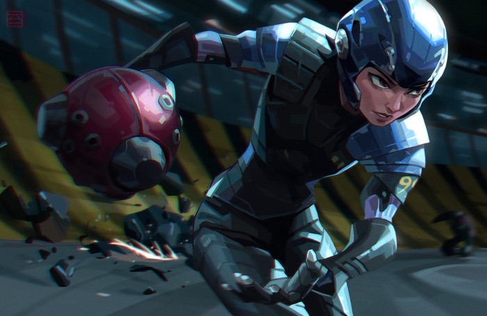 Alita from GUNNM with a cannon arm