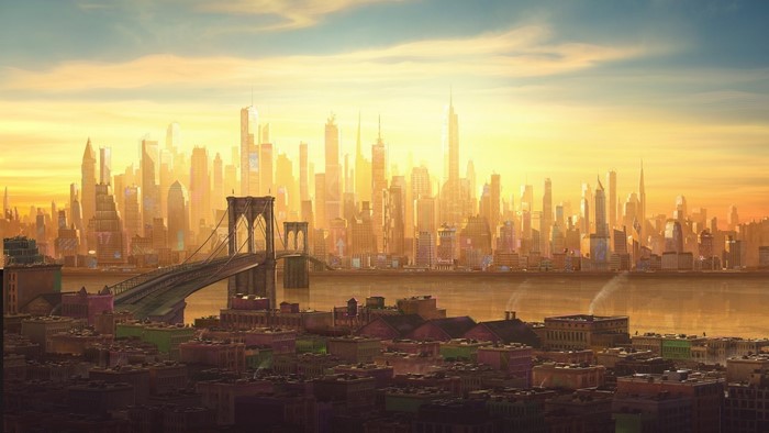 Spider-Man: Into the Spider-Verse Cityscape with Brooklyn Bridge