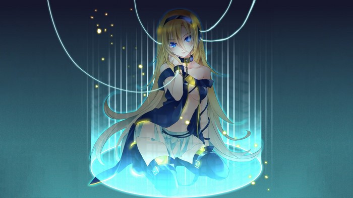 Lily from Vocaloid with blonde hair and blue eyes