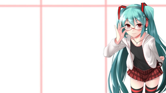 Hatsune Miku from Vocaloid wearing glasses and a skirt