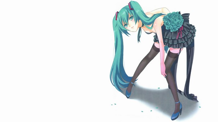 Hatsune Miku from Vocaloid with green hair and flowers