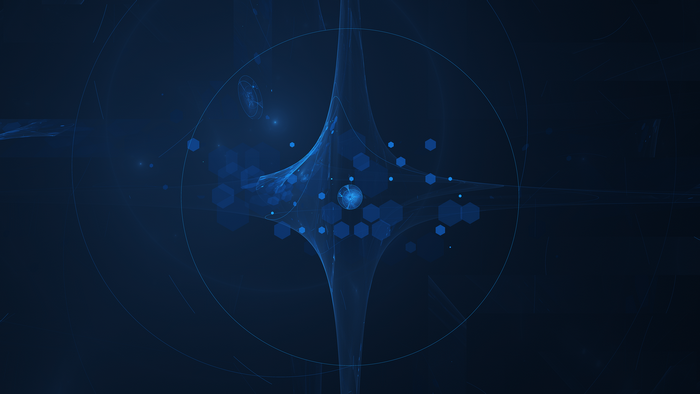 Abstract blue fractal shapes and hexagons