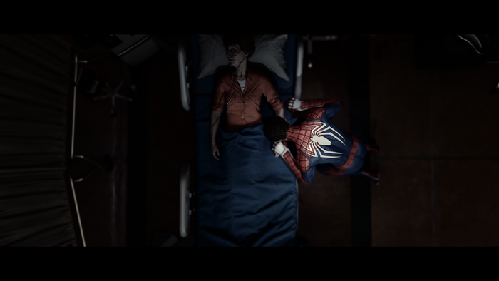 Spider-Man with patient in hospital bed