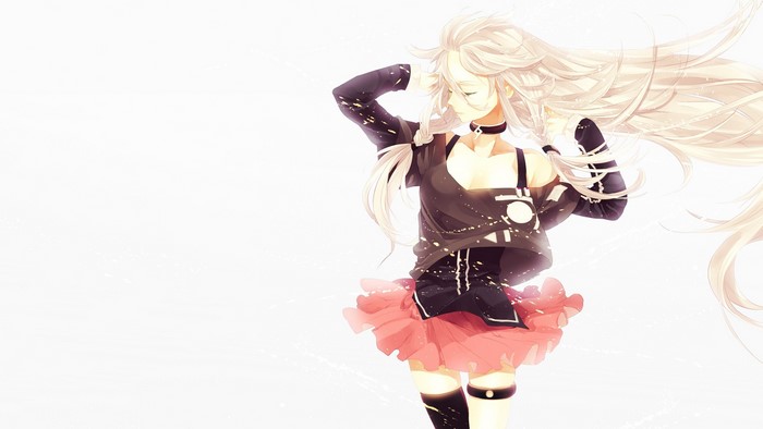 IA from Vocaloid with blonde hair and closed eyes