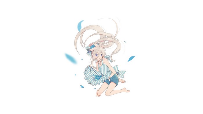 IA from Vocaloid jumping with blue petals