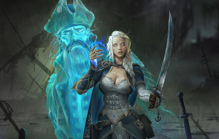 Jaina Proudmoore and a ghost pirate in World of Warcraft artwork