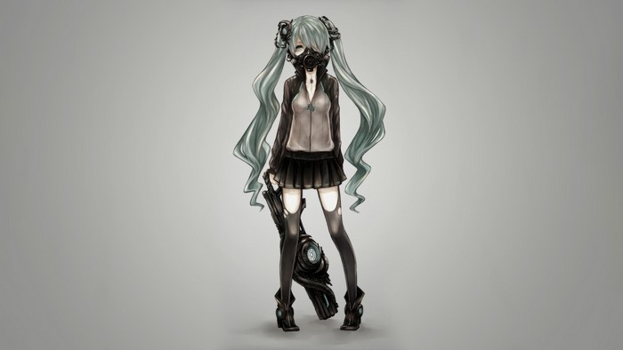 Hatsune Miku with Gas Mask and Weapon