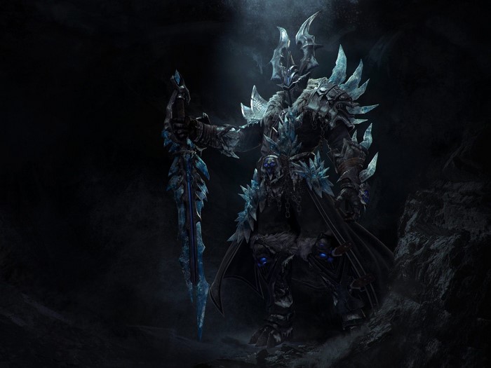 Ice warrior with sword in dark fantasy art