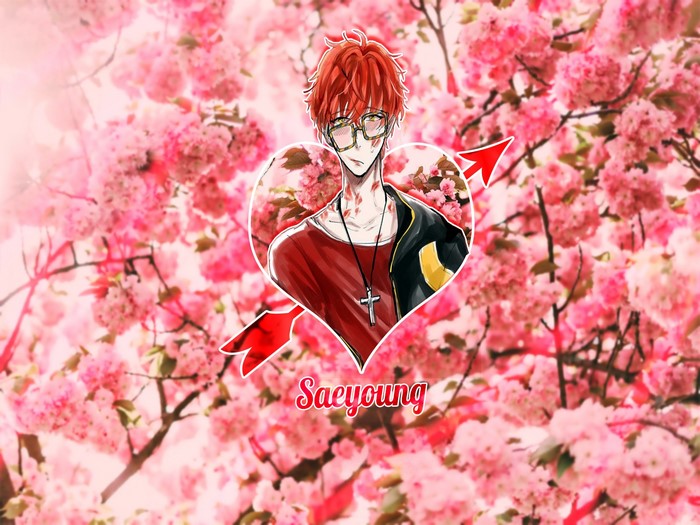 Saeyoung from Mystic Messenger with Cherry Blossoms