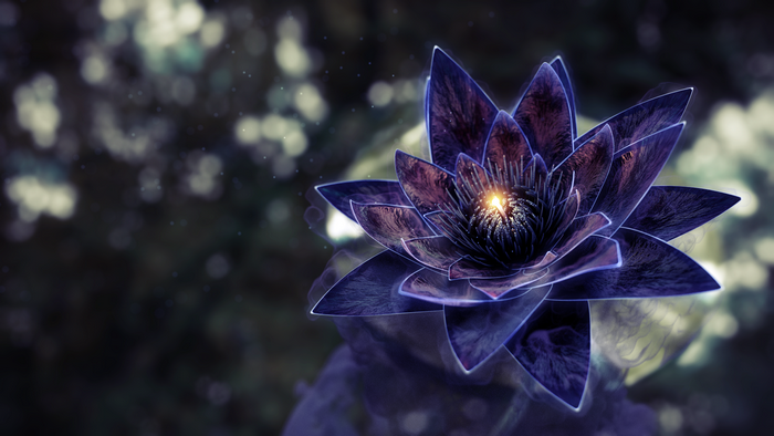 Digital art of a glowing blue lotus flower