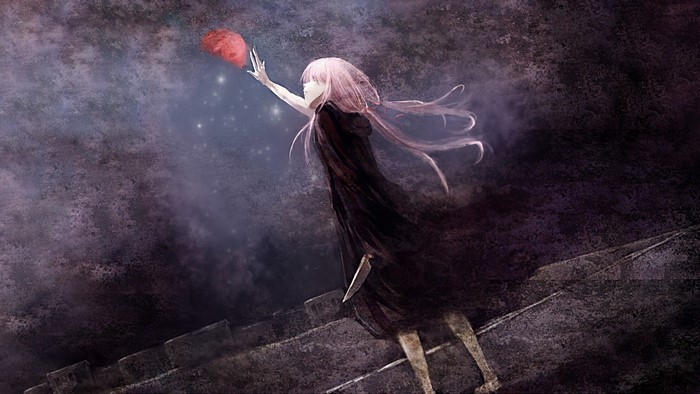 Gasai Yuno from Mirai Nikki holding a red balloon