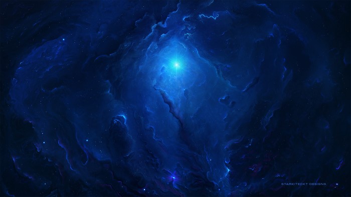Blue Nebula with Bright Star Space Art