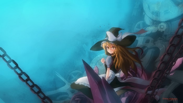 Kirisame Marisa from Touhou sitting with chains and gears