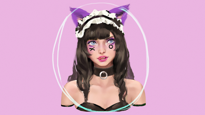 Cat girl maid with makeup and collar