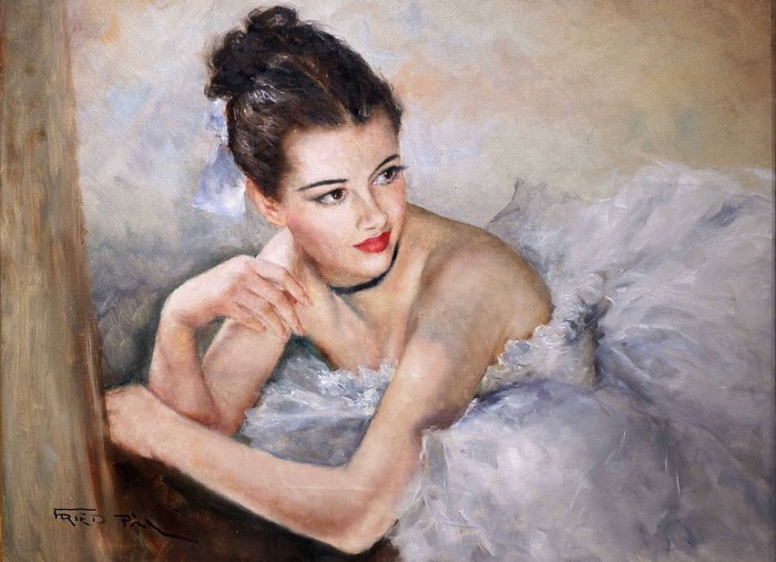 Painting of a ballerina in a white tutu