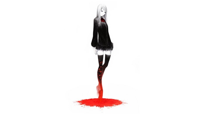 Anime girl with white hair and black dress