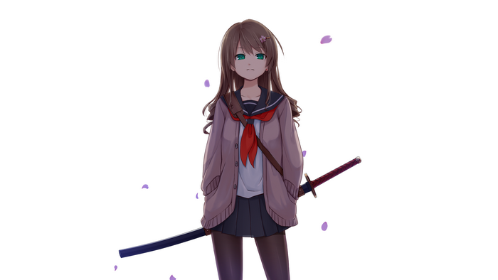 Anime girl with katana and school uniform