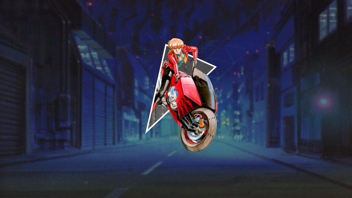 Anime girl on a red motorcycle