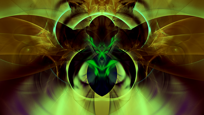 Abstract fractal render with green and gold colors