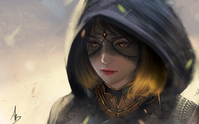 Fantasy girl with hood and mask