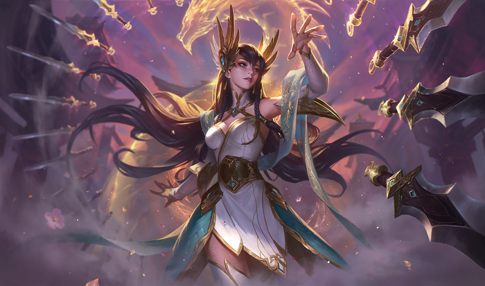 Irelia from League of Legends with a dragon