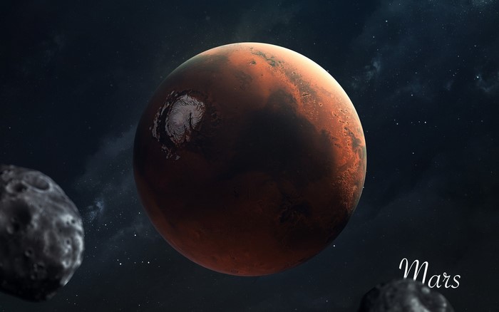 Mars and asteroids in space