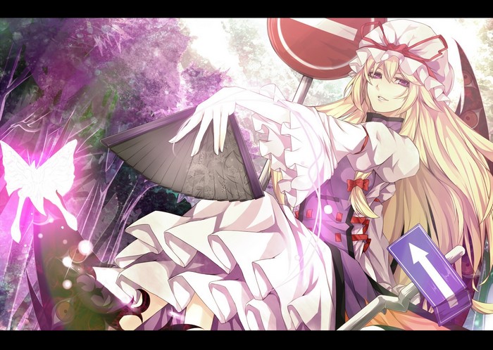 Yakumo Yukari from Touhou holding a fan