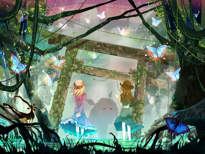 Usami Renko and Maribel Hearn from Touhou in a mystical forest