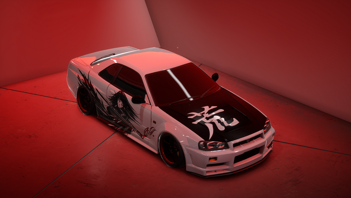 Nissan GT-R with anime decal and Japanese characters
