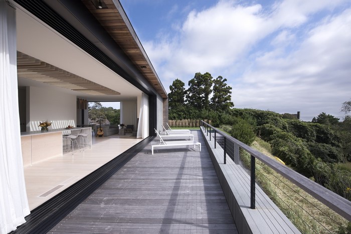 Modern house with open balcony and interior view