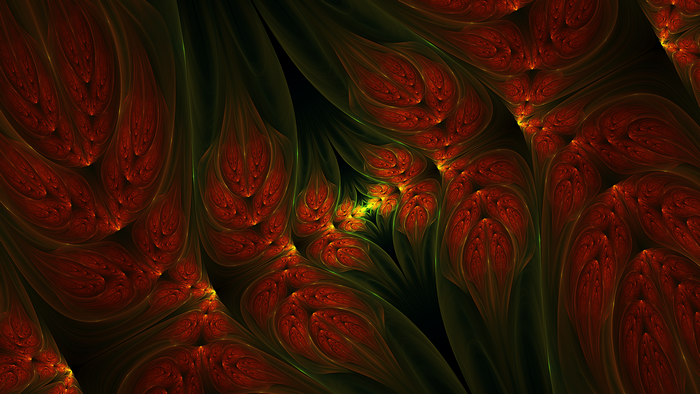 Abstract fractal art with red and green shapes